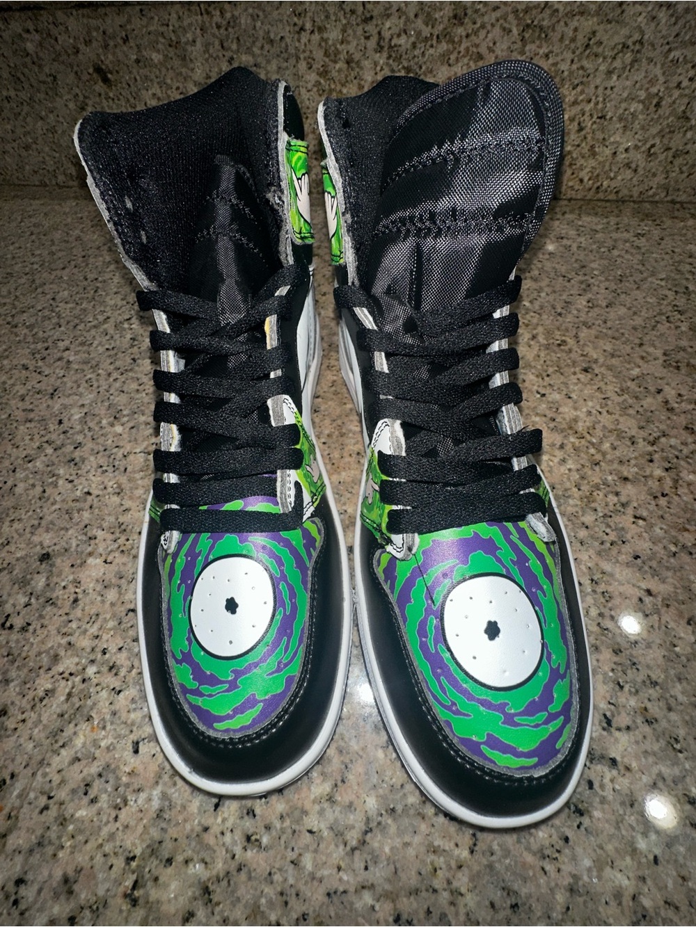 Jordan High-Top Sneakers in Black with Green and Purple Graphic